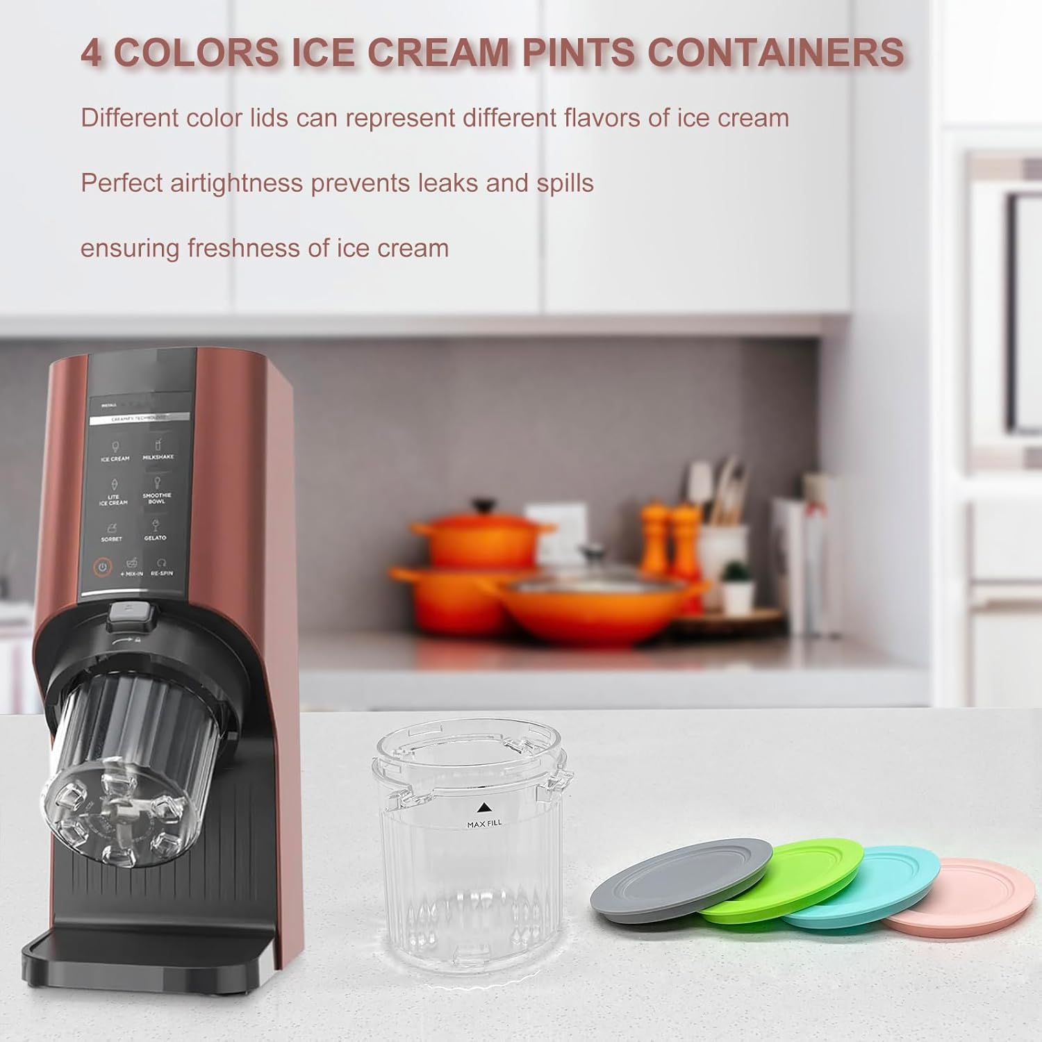 Paquete de 4 recipientes y tapas para máquinas de helado Ninja CREAMi Breeze serie NC100 y NC200 CREAMi, vasos de repuesto sin BPA y aptos para
