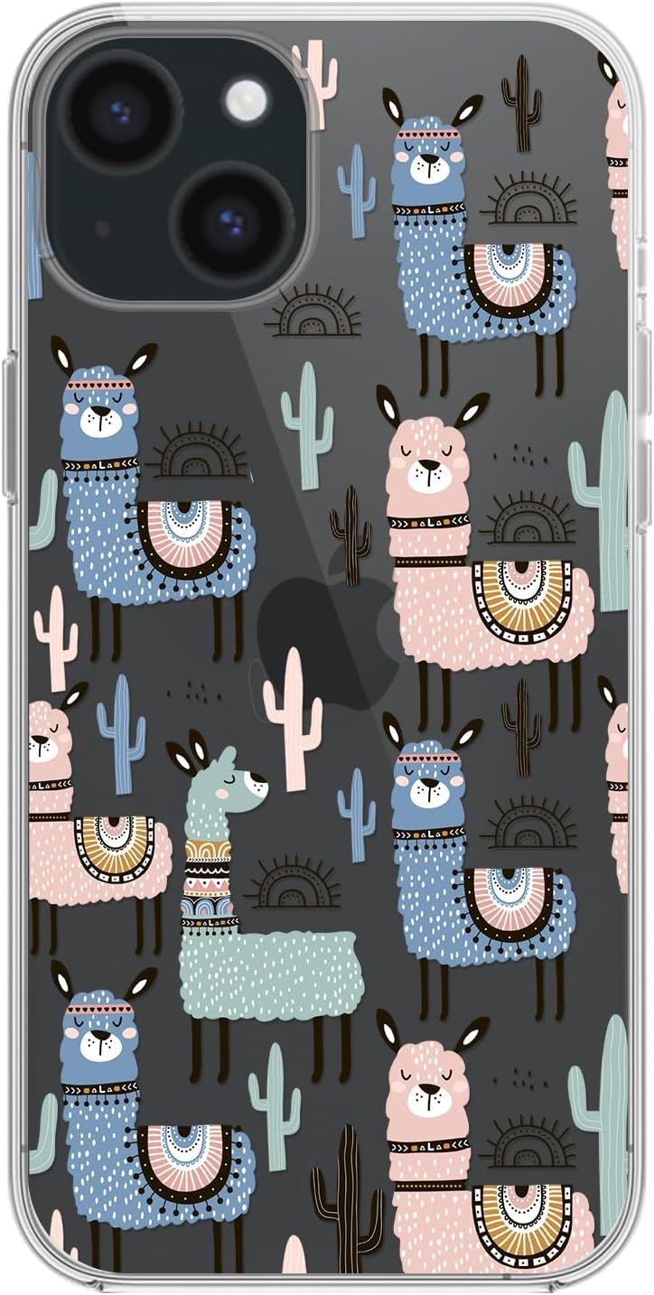 Blingy’s Funda para iPhone 15 Plus, lindo diseño de cactus y llamas, divertido estilo alpaca, diseño de animales de dibujos animados, funda