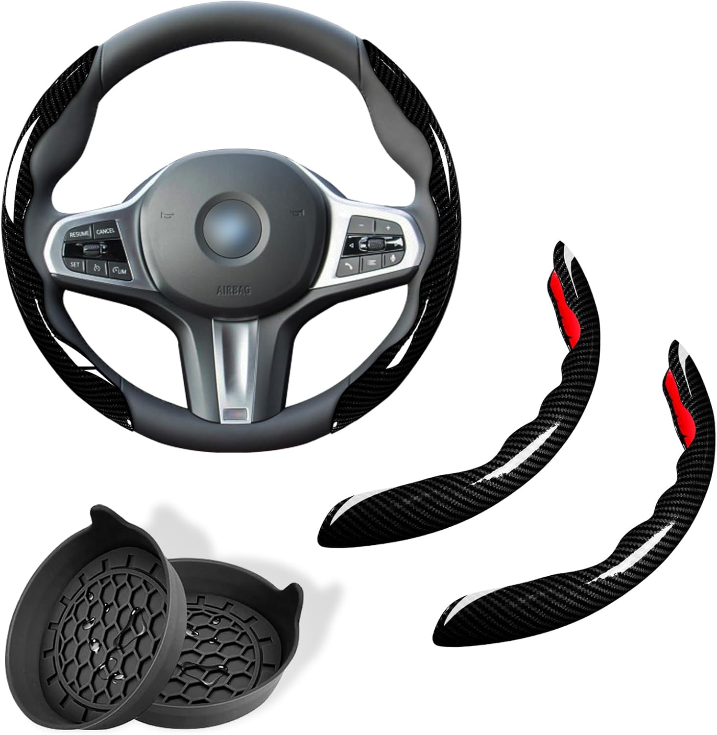 Universal 2 piezas de fibra de carbono cubierta de volante antideslizante segmentado coche volante cubiertas protectores de volante