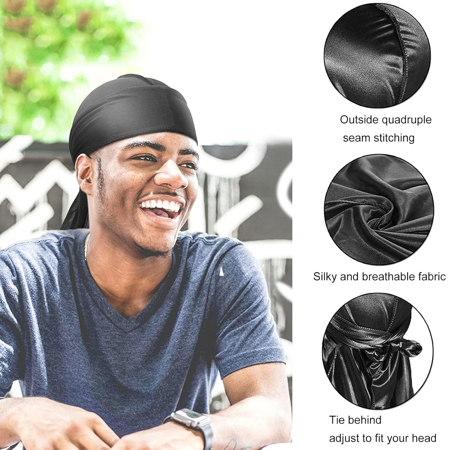 2 piezas Durag sedoso con tapa de onda elástica, cepillo ondulado para hombres y mujeres, kits de cepillos de ondas de cabello, gorras de compresión