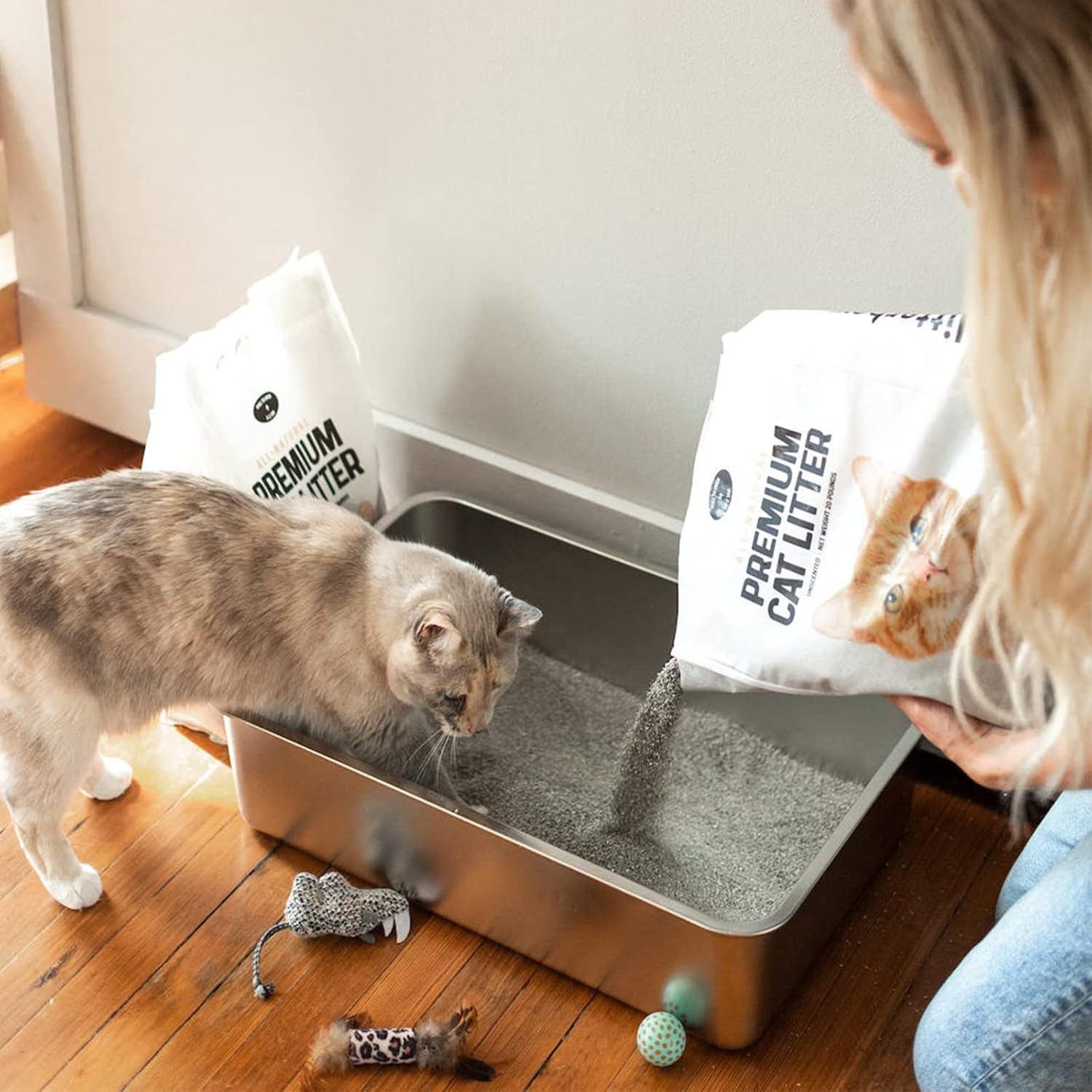 3 paquetes de arena para gatos de acero inoxidable para gatos grandes, lados extra altos y caja de arena de metal duradera para gatos de tamaño XL
