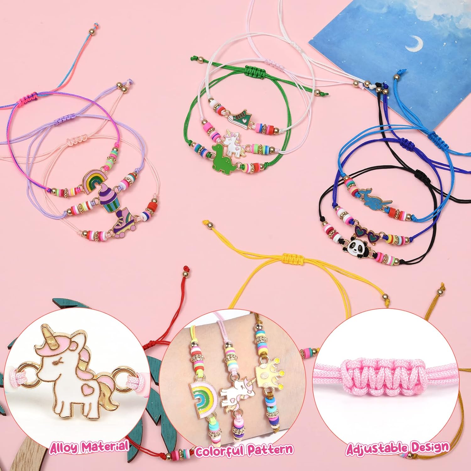 Lorfancy 24 pulseras para niños y niñas, joyería para mujer, unicornio, animal, amistad, colgante para adolescentes y bebés, linda pulsera tejida