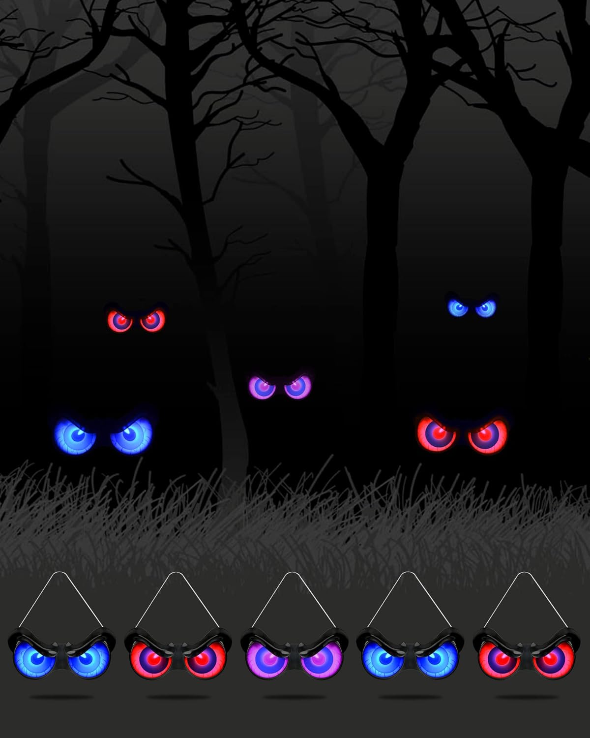 HOUNE Guirnalda de luces de Halloween con temporizador, 3 modos de iluminación, ojos miradores, impermeable, funciona con pilas, para decoración de