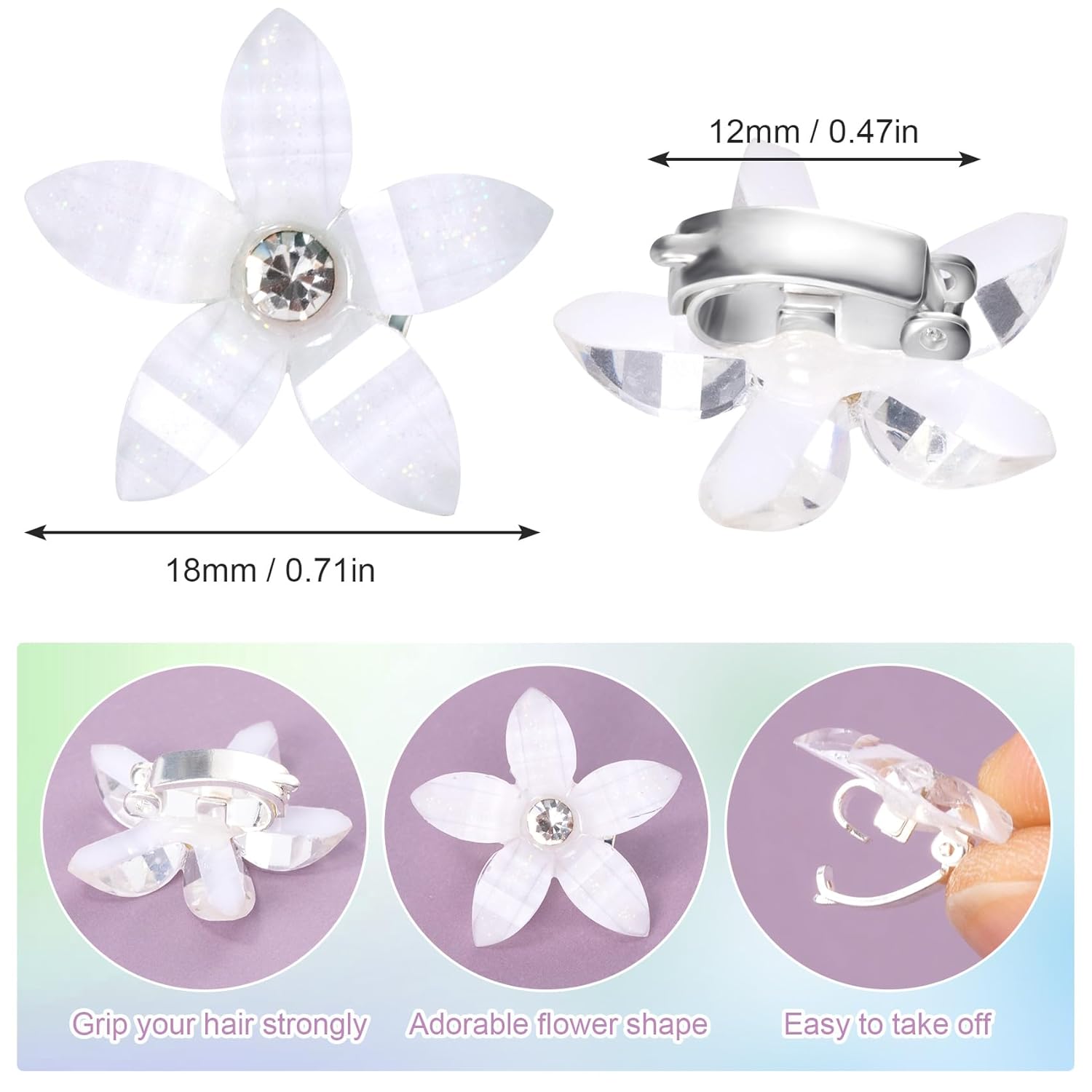 HINZIC 30 pinzas para el pelo Rapunzel de 0.71 pulgadas con diamantes de imitación brillantes pequeños pasadores blancos para Halloween, Navidad,