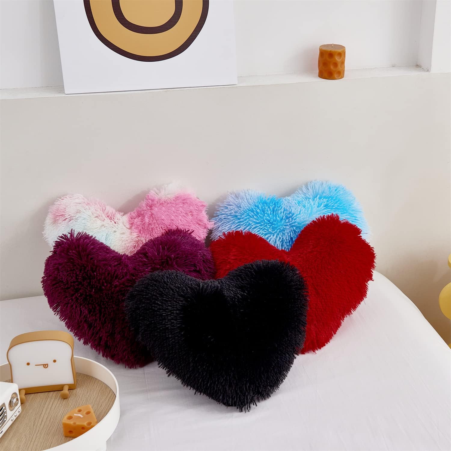 MOOWOO Decoraciones navideñas, almohada de corazón morado ciruela, almohada de piel sintética, almohada de felpa suave en forma de corazón, felpa