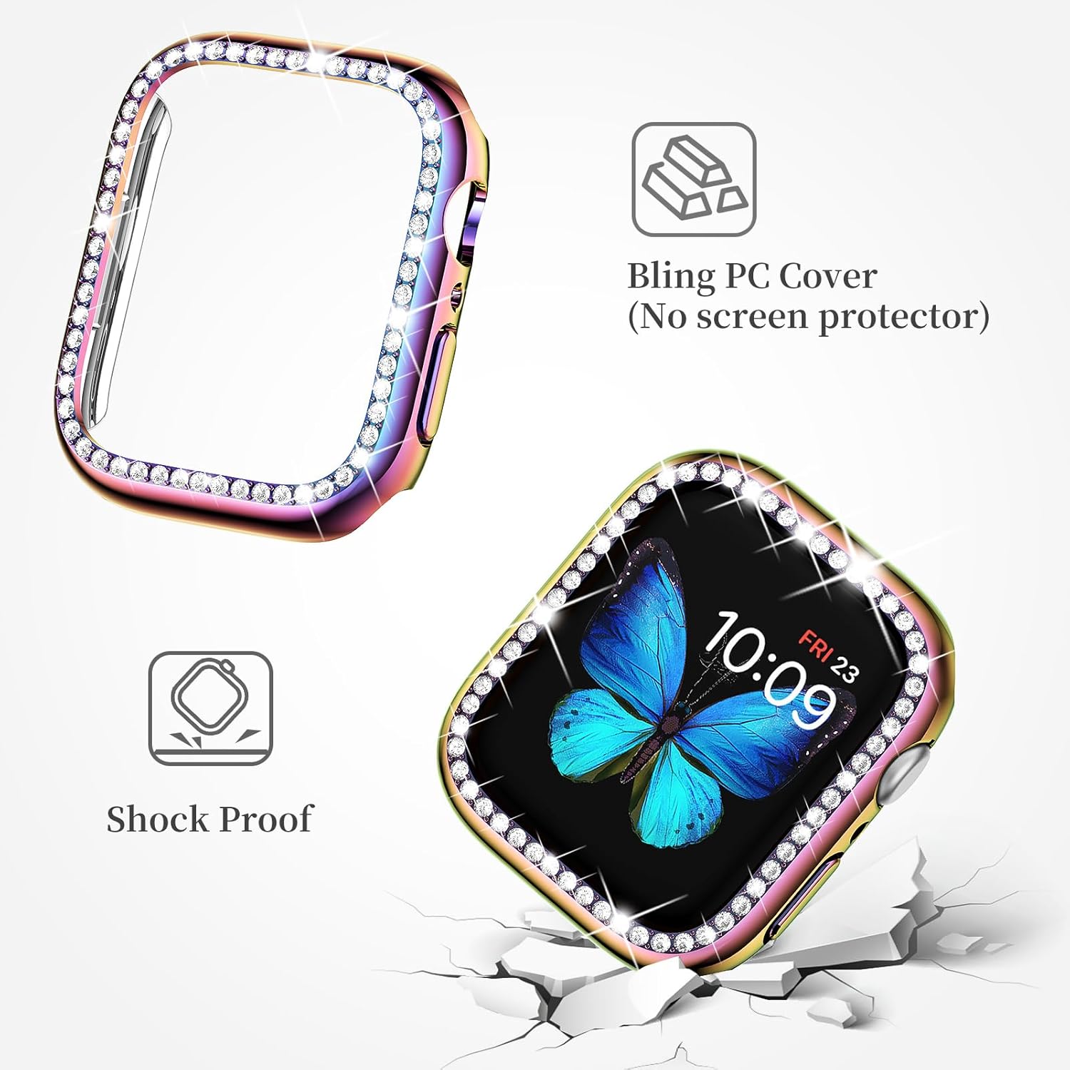 SUPOIX Compatible con Apple Watch Band de 1.92 pulgadas + funda, correa de metal con diamantes brillantes para mujer y paquete de 2 fundas
