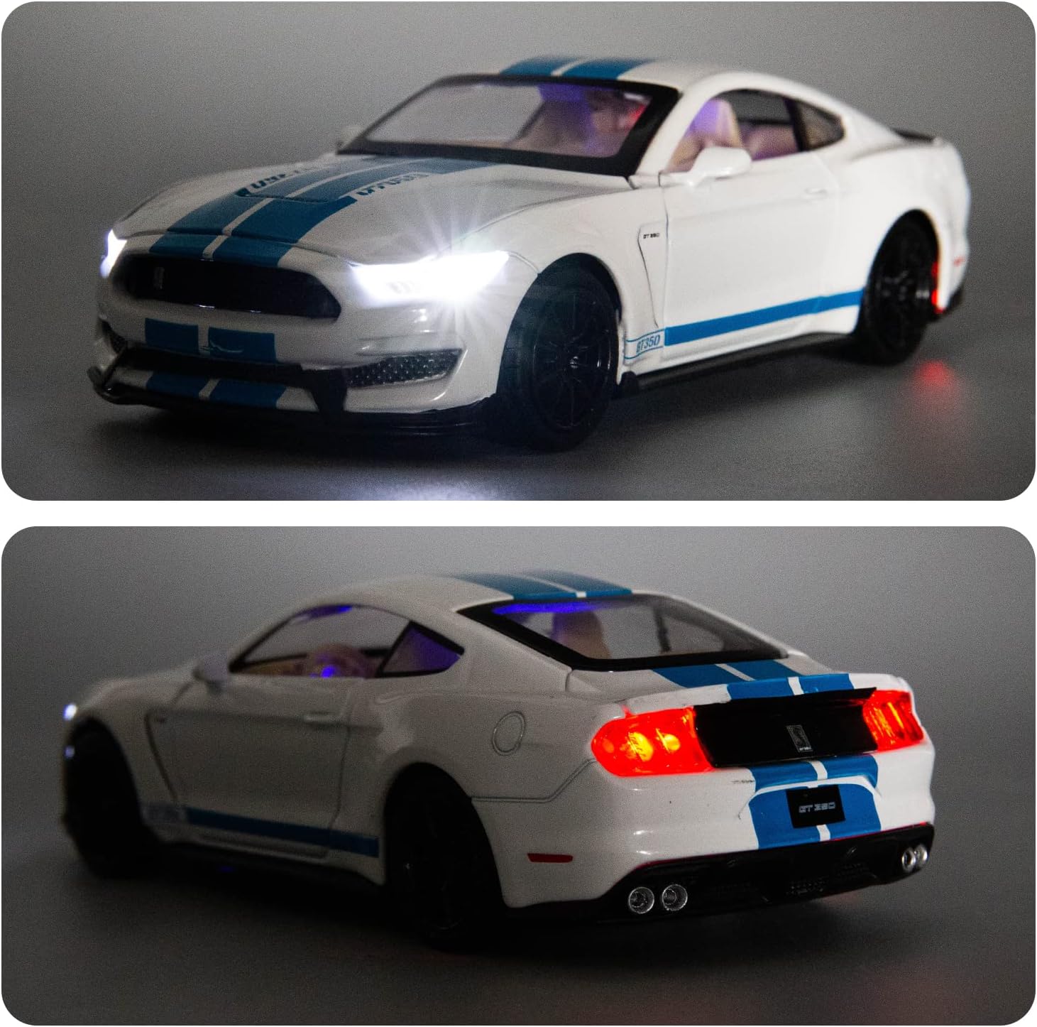WAKAKAC 132 Modelo de coche fundido a troquel Shelby GT350 vehículo de juguete tire hacia atrás coche de juguete con sonido y luz para niños niñas
