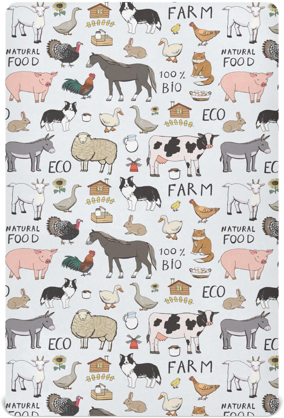 Sábanas frescas de cuna de animales de granja para niños y niñas, 39 x 27 pulgadas, suaves y transpirables, sábanas portátiles para cunas elásticas