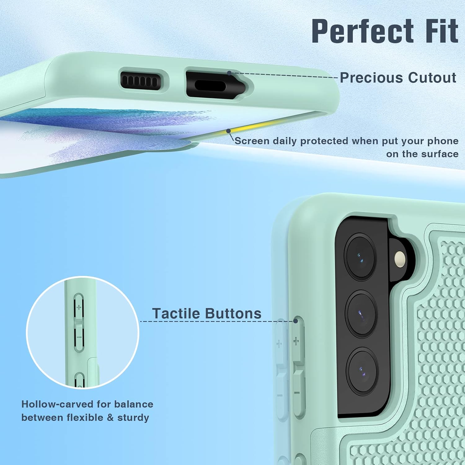 JXVM Funda para Samsung Galaxy S21 FE funda protectora de doble capa resistente para teléfono celular, a prueba de golpes, con parte trasera