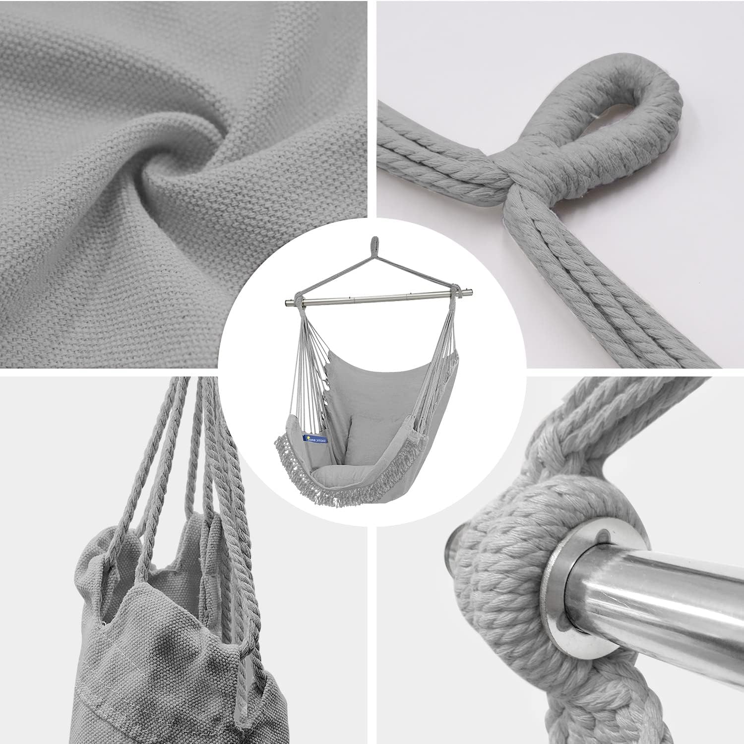 Gold Armour Silla hamaca colgante con cuerda de columpio máximo de 500 libras, 2 cojines de asiento incluidos, silla colgante con tejido de algodón