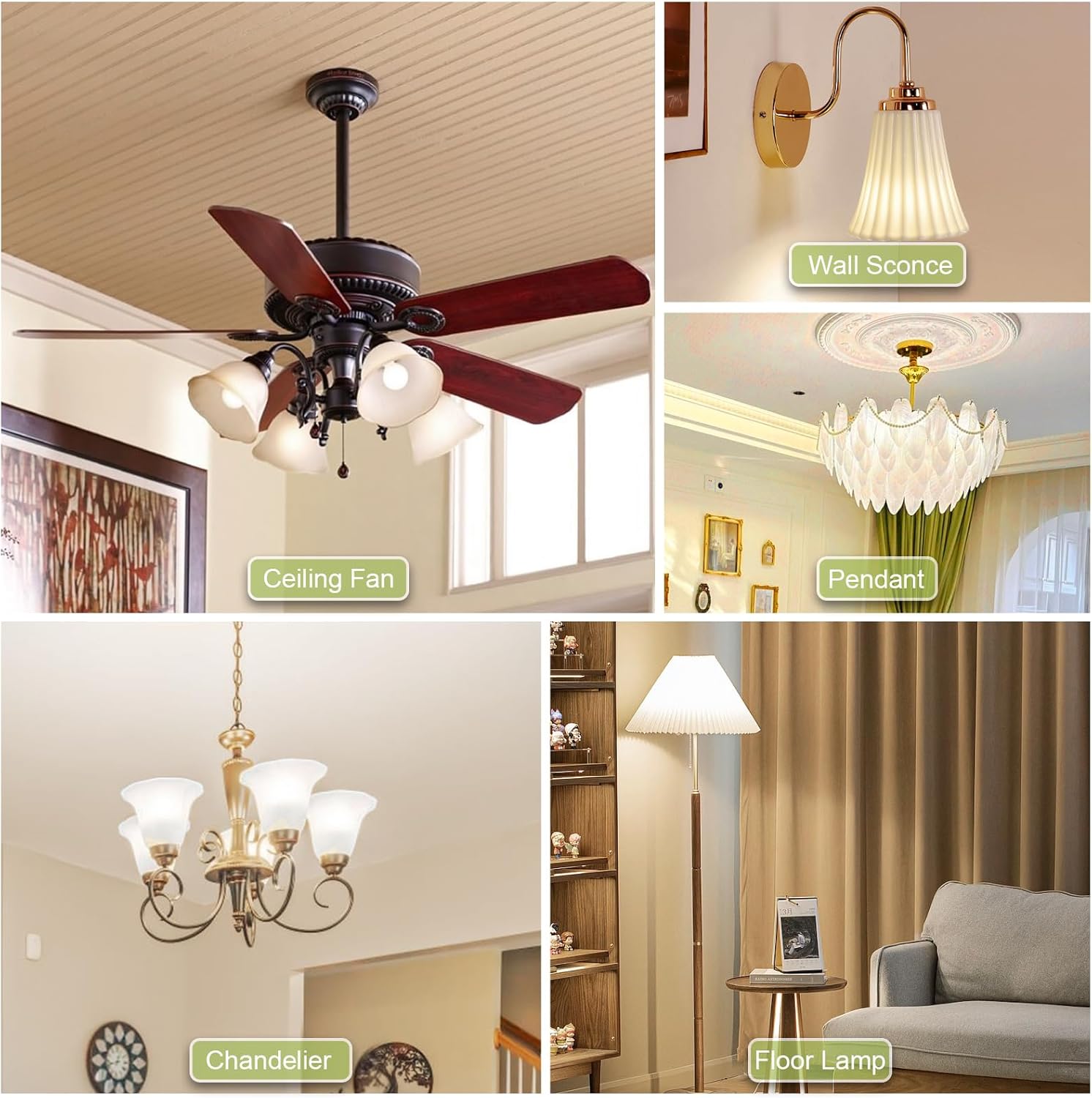 hansang Bombillas para ventilador de techo E26, luz natural de 4000 K, equivalente a 60 vatios, bombilla LED pequeña A15, bombilla de base estándar