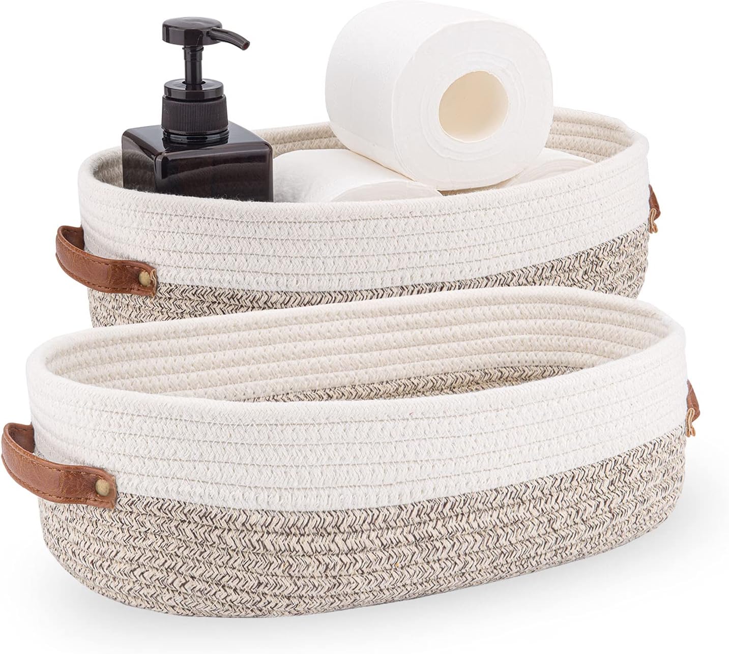 Paquete de 2 cestas de almacenamiento tejidas para tanque de inodoro, cesta organizadora de decoración del hogar de granja para baño, mesa y