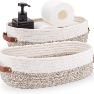 Paquete de 2 cestas de almacenamiento tejidas para tanque de inodoro, cesta organizadora de decoración del hogar de granja para baño, mesa y Paquete de 2 cestas de almacenamiento tejidas para tanque de inodoro, cesta organizadora de decoración del hogar de granja para baño, mesa y