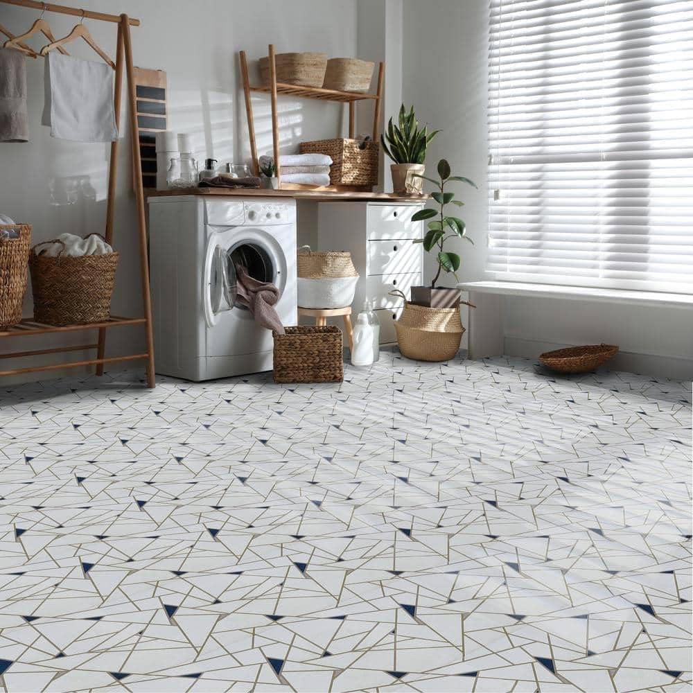 Achim Home Decor – Azulejos de vinilo autoadhesivos retro de 12 pulgadas, 20 azulejos de 12 x 12 pulgadas, patrón de borde, despegar y pegar, suelo