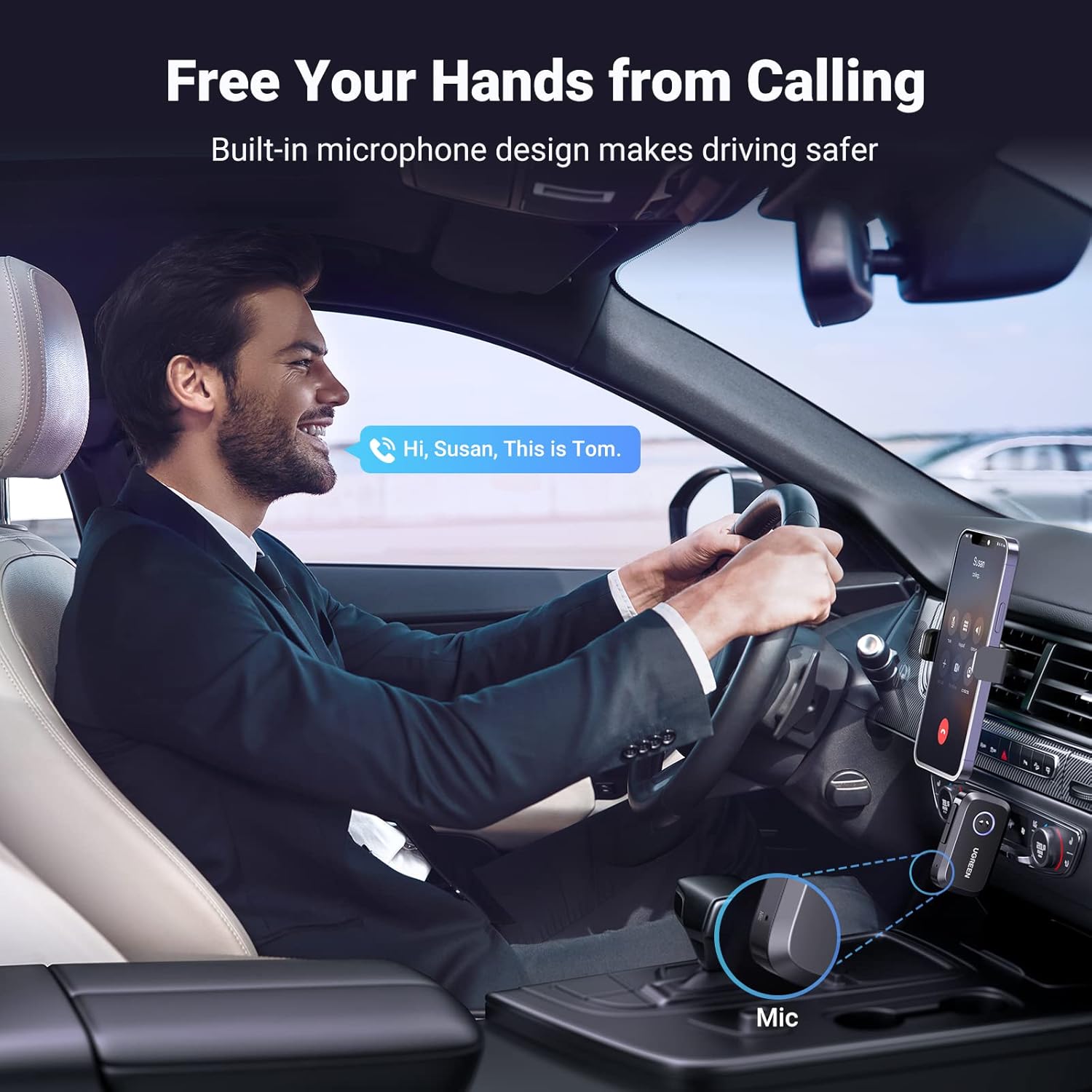UGREEN Adaptador Bluetooth auxiliar 5.3 para coche, mayor conexión Adaptador auxiliar Bluetooth para automóvil, Bluetooth aux para receptor de audio