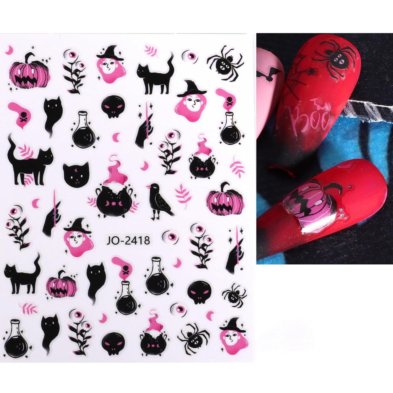 6 hojas de calcomanías de arte de uñas de Halloween 3D, autoadhesivas, telaraña, murciélago, calavera, fantasma, calabaza, diseños de arte de uñas,
