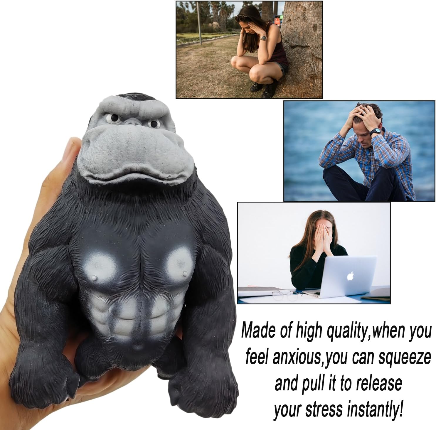 Gorila elástica de mono blando grande, juguete sensorial para aliviar el estrés para niños y adultos, juguete de mono de goma para autismo, TDAH,
