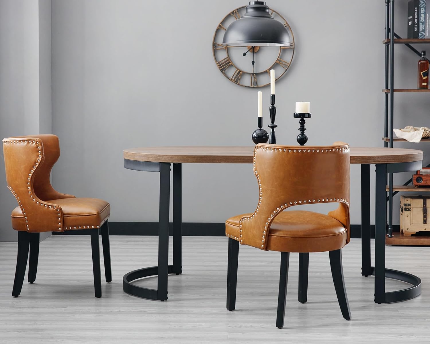 Mesa de comedor redonda moderna de mediados de siglo para 4-6 personas, mesa de cocina y comedor curvada de madera maciza de 63 pulgadas, mesa de