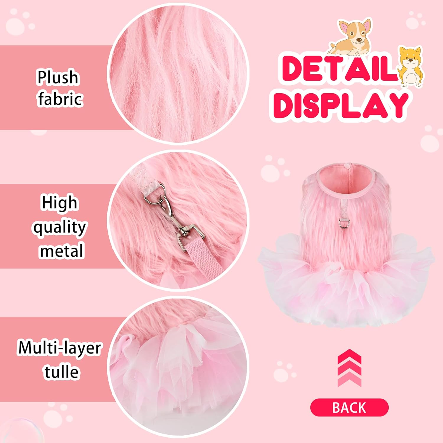 Vestido para perro, lindo vestido tutú de lujo con arnés con correa, ropa para caminar para perros, faldas de invierno para perros pequeños, niñas,