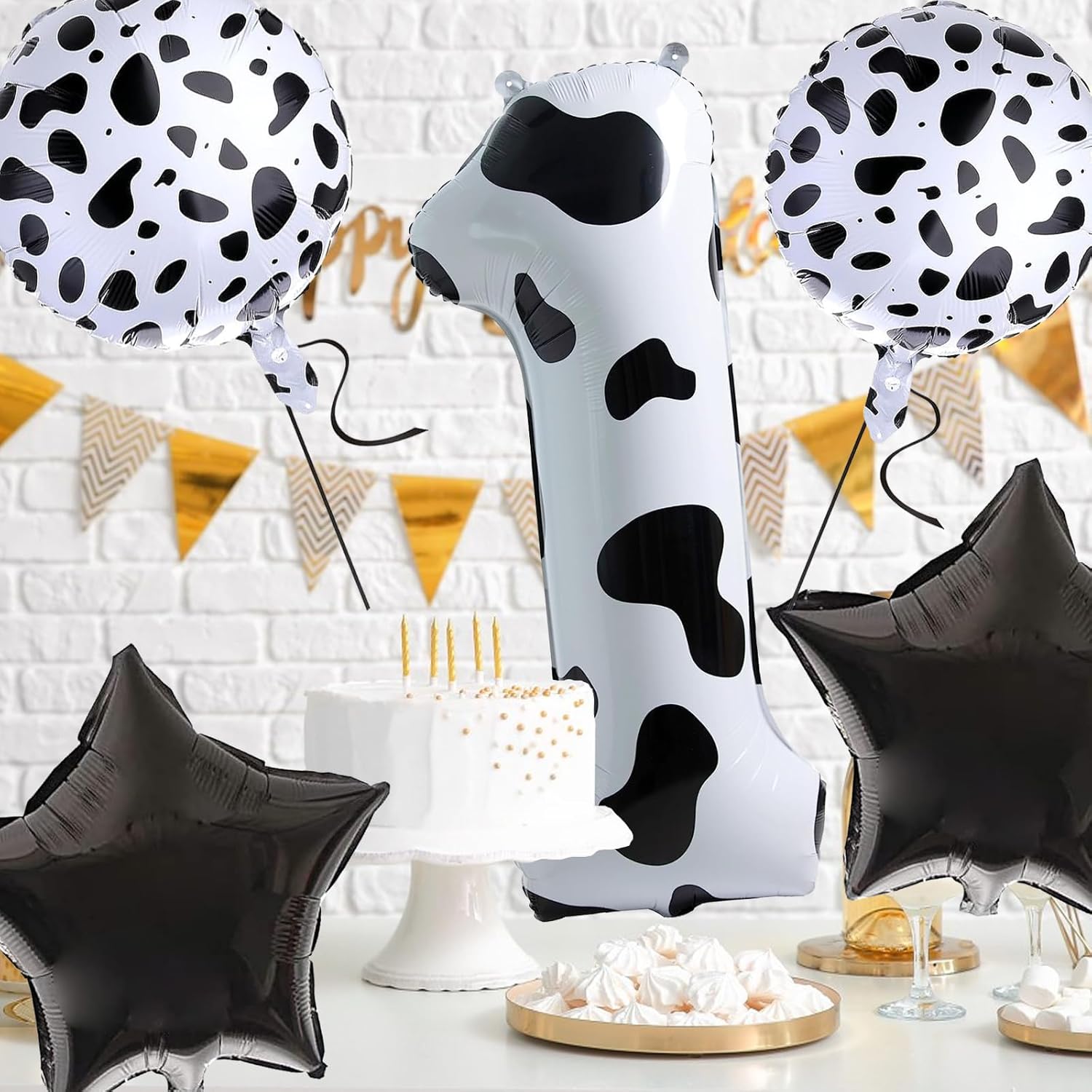 5 globos con estampado de vaca, globos de número de 40 pulgadas, 2 globos con estampado de vaca blanca, globos temáticos de vaquera occidental para