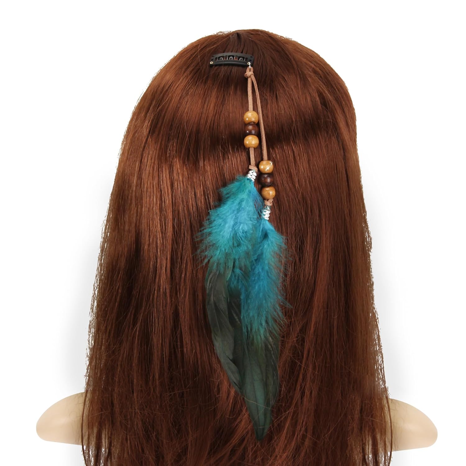 6 piezas de diadema con clip de plumas para mujeres y niñas, extensiones de pelo de colores bohemios, diadema hippie con borlas, banda para el