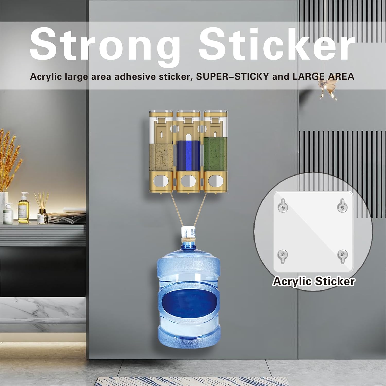 Dispensador de jabón de champú de 3 cámaras para ducha montado en la pared y dispensador de acondicionador sin taladro, perfecto para baño, cocina,