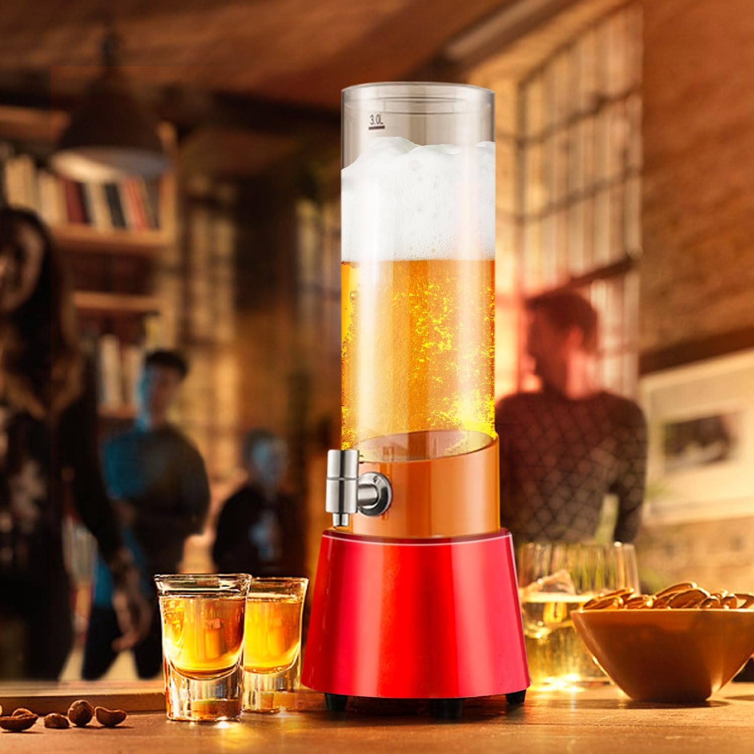 Torre Mimosa roja brillante 3L100 onzas LED dispensador de torre de bebida recargable iluminado torre de cerveza dispensador de bebidas jugo cóctel