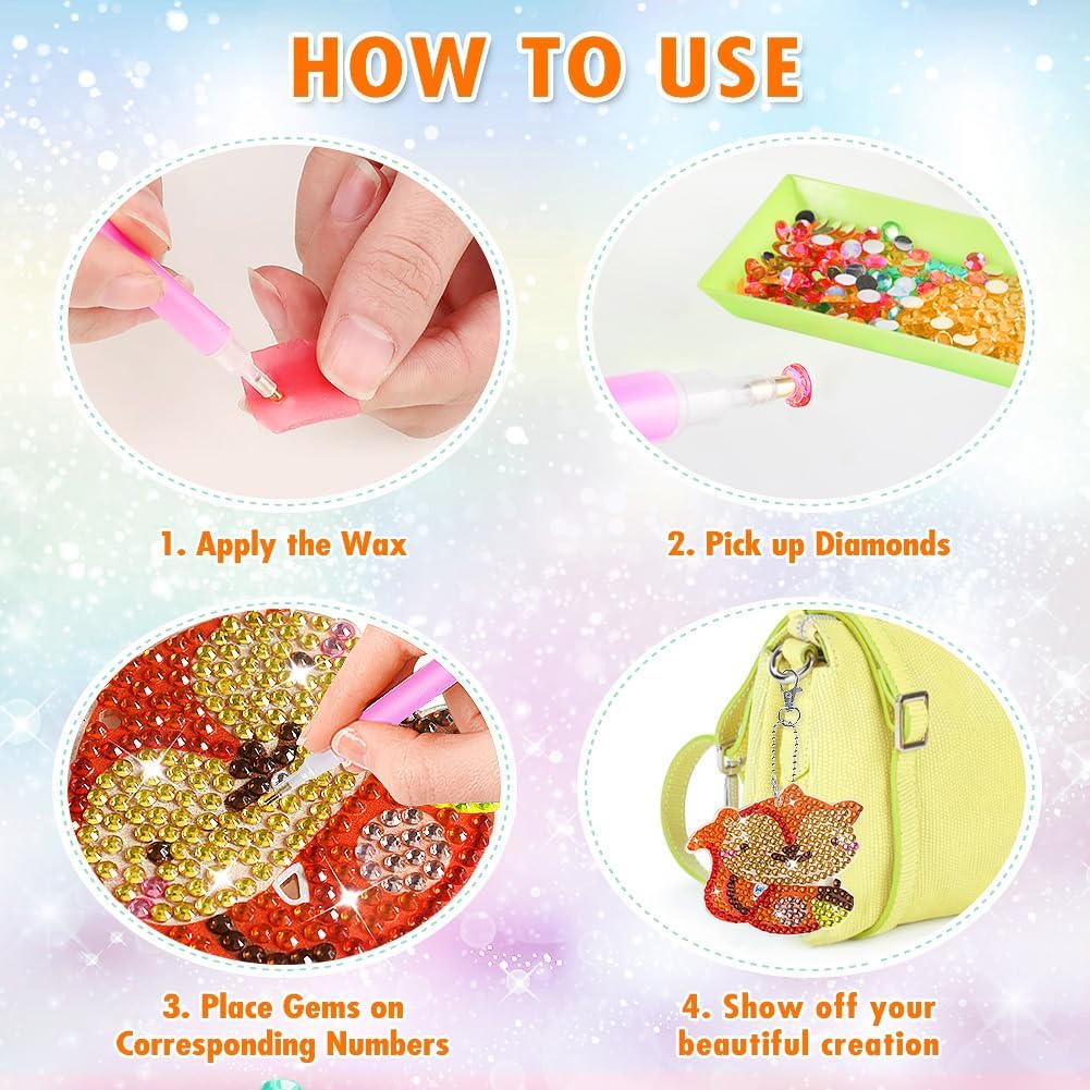 Kits de llavero de diamante 5D para niños, 9 piezas, artes y manualidades para niños de 8 a 12 años, pintura por números para decoración de