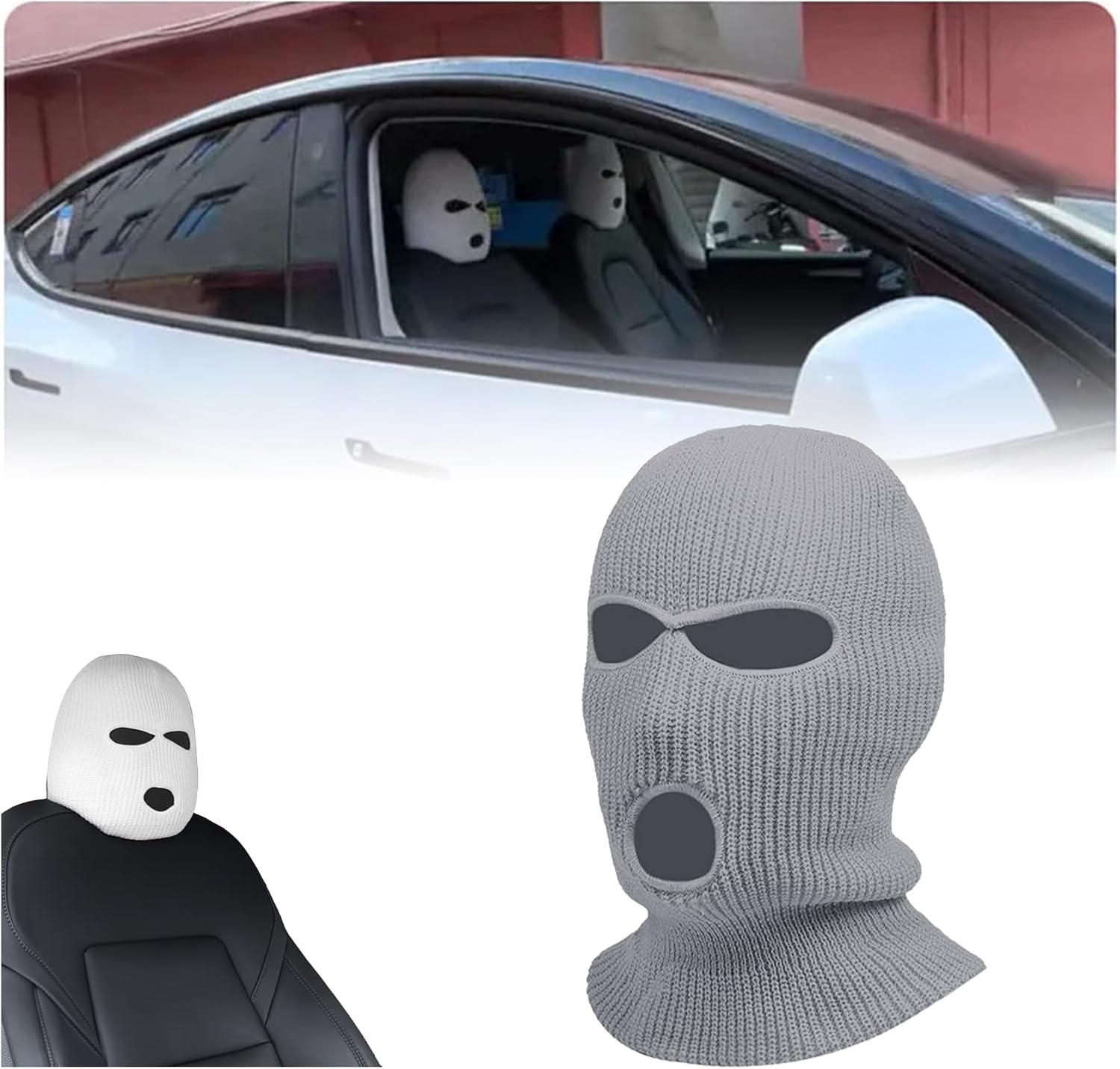 Divertida funda para asiento de automóvil, divertida máscara de asiento, accesorios de tela negra para reposacabezas de automóvil, ajuste universal