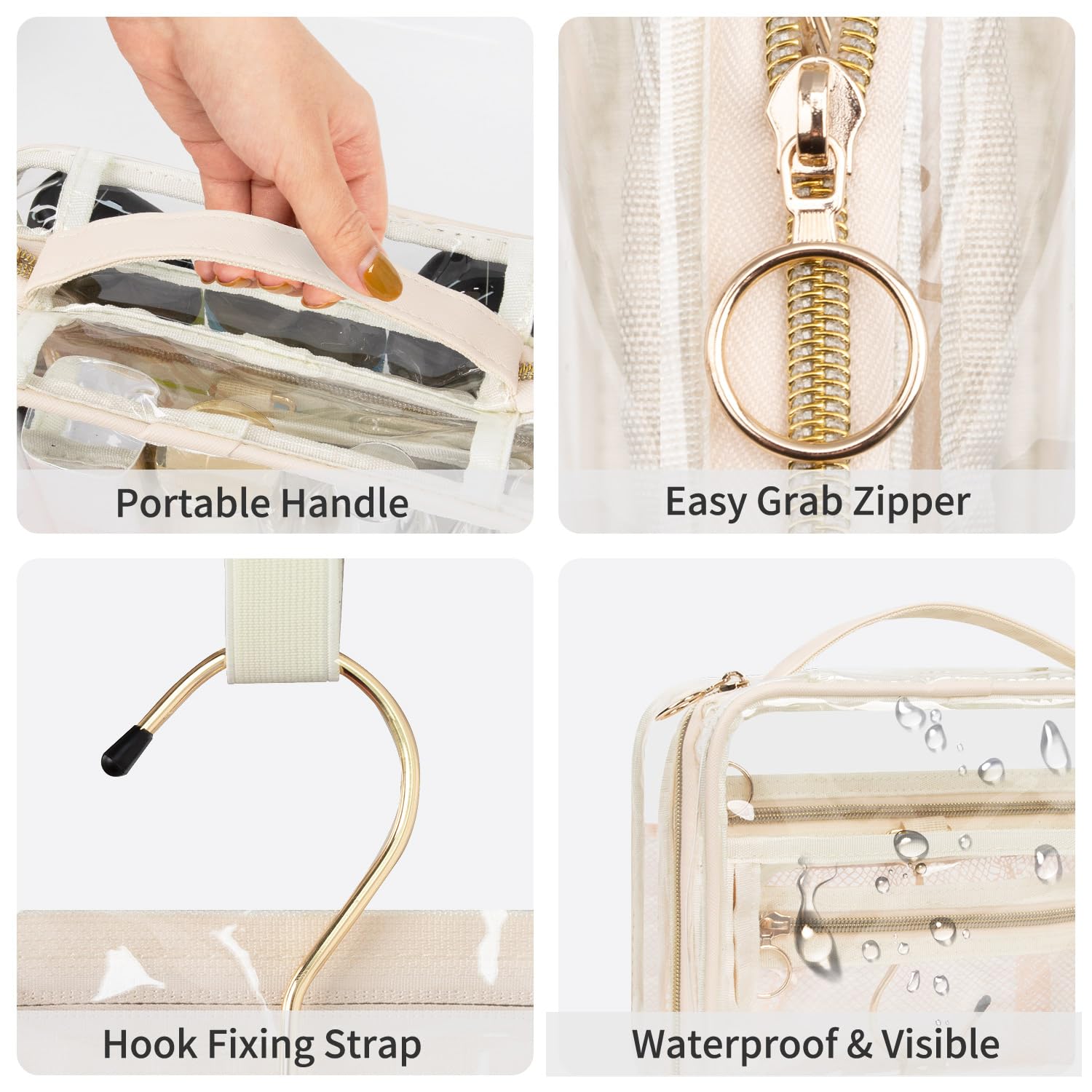 CUBETASTIC Bolsas de maquillaje transparentes, bolsa de aseo para artículos de tocador, bolsa de viaje colgante para artículos de tocador, 3