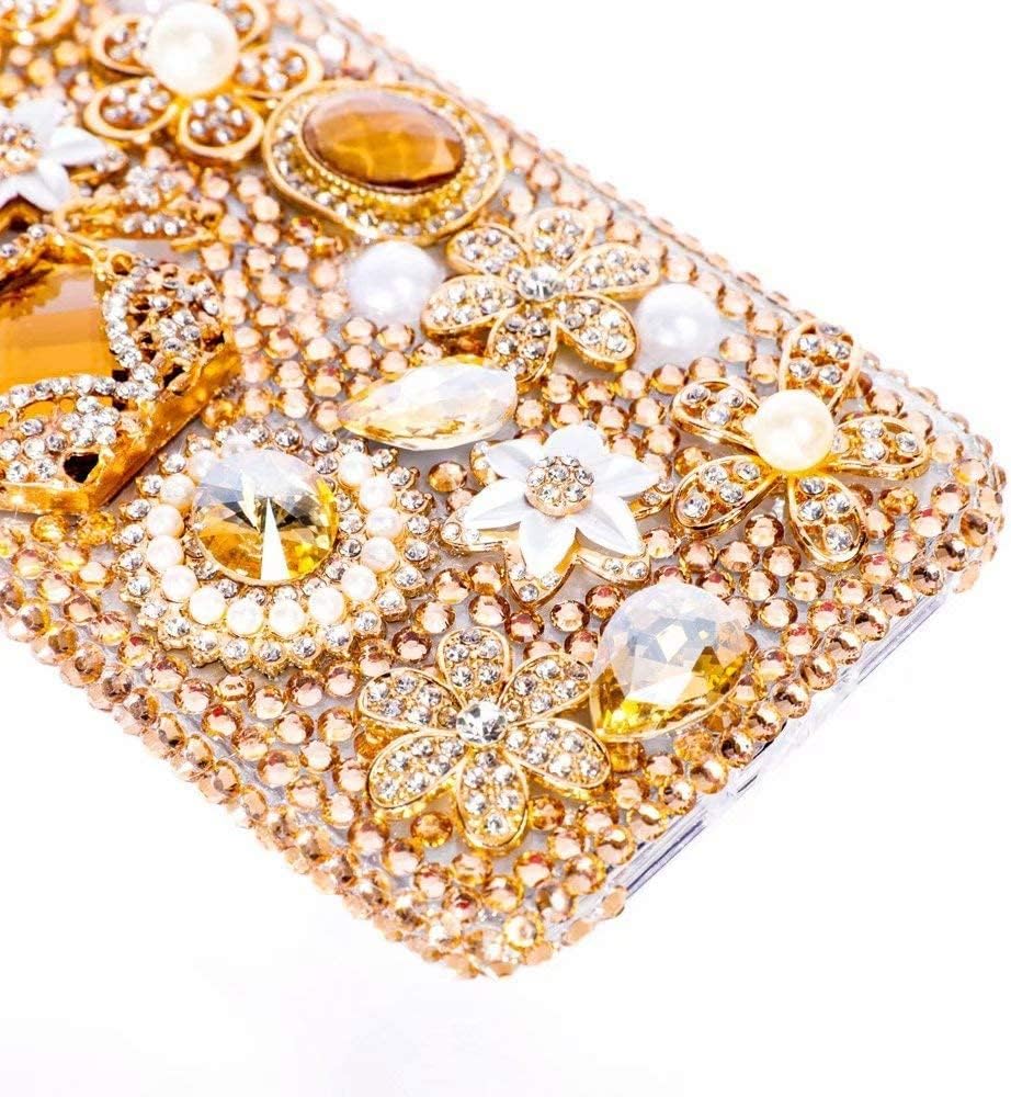 Threesee Funda protectora para Samsung Galaxy S21 Ultra Bling Glitter Case 3D con diamantes de imitación dorados y champán para mujeres y niñas, con