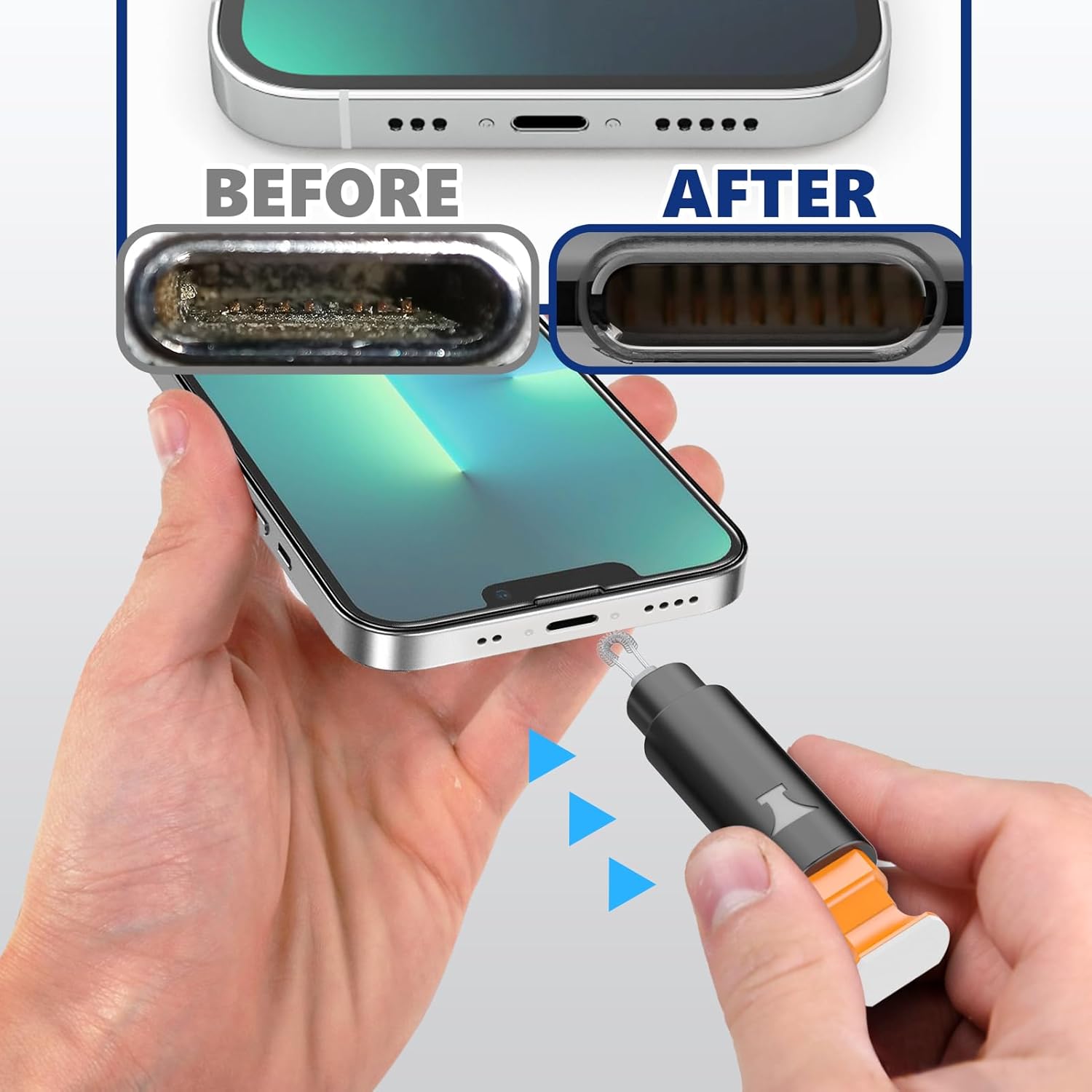 Kit de limpieza para iPhone – Limpiador de puerto de carga para iPhone, herramienta de reparación y restauración de teléfonos celulares para AirPod