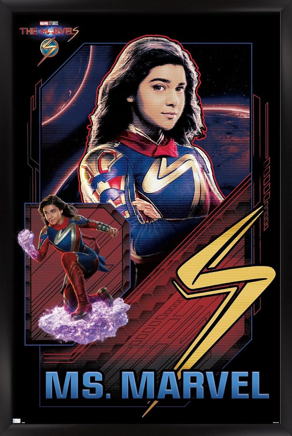 Trends International Marvel The Marvels – Póster de pared de Ms. Marvel, 14.72 x 22.37 pulgadas, versión enmarcada en negro