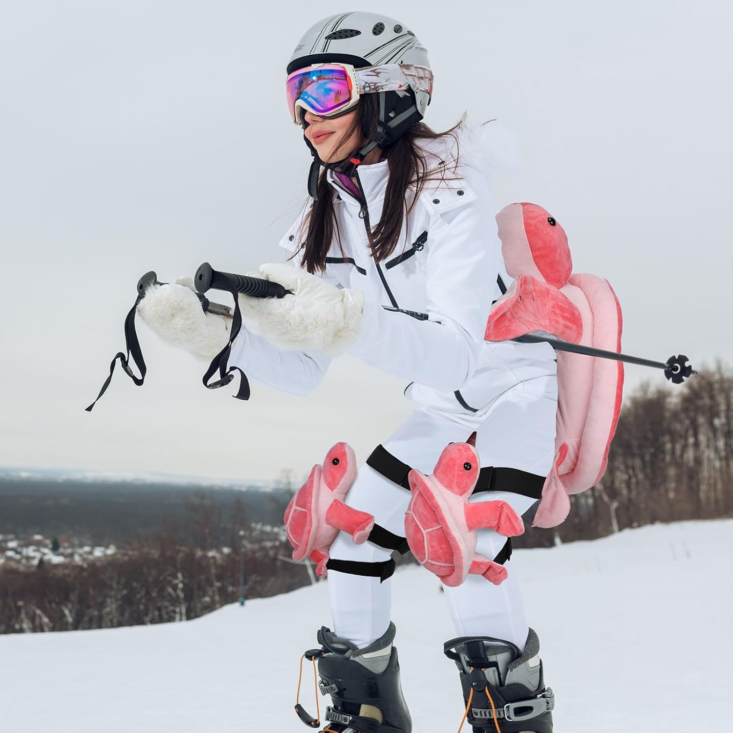 Juego de 10 piezas de equipo de protección para esquí de tortuga, rodilleras, coderas para snowboard, cojín de tortuga 3D para adultos, esquí,