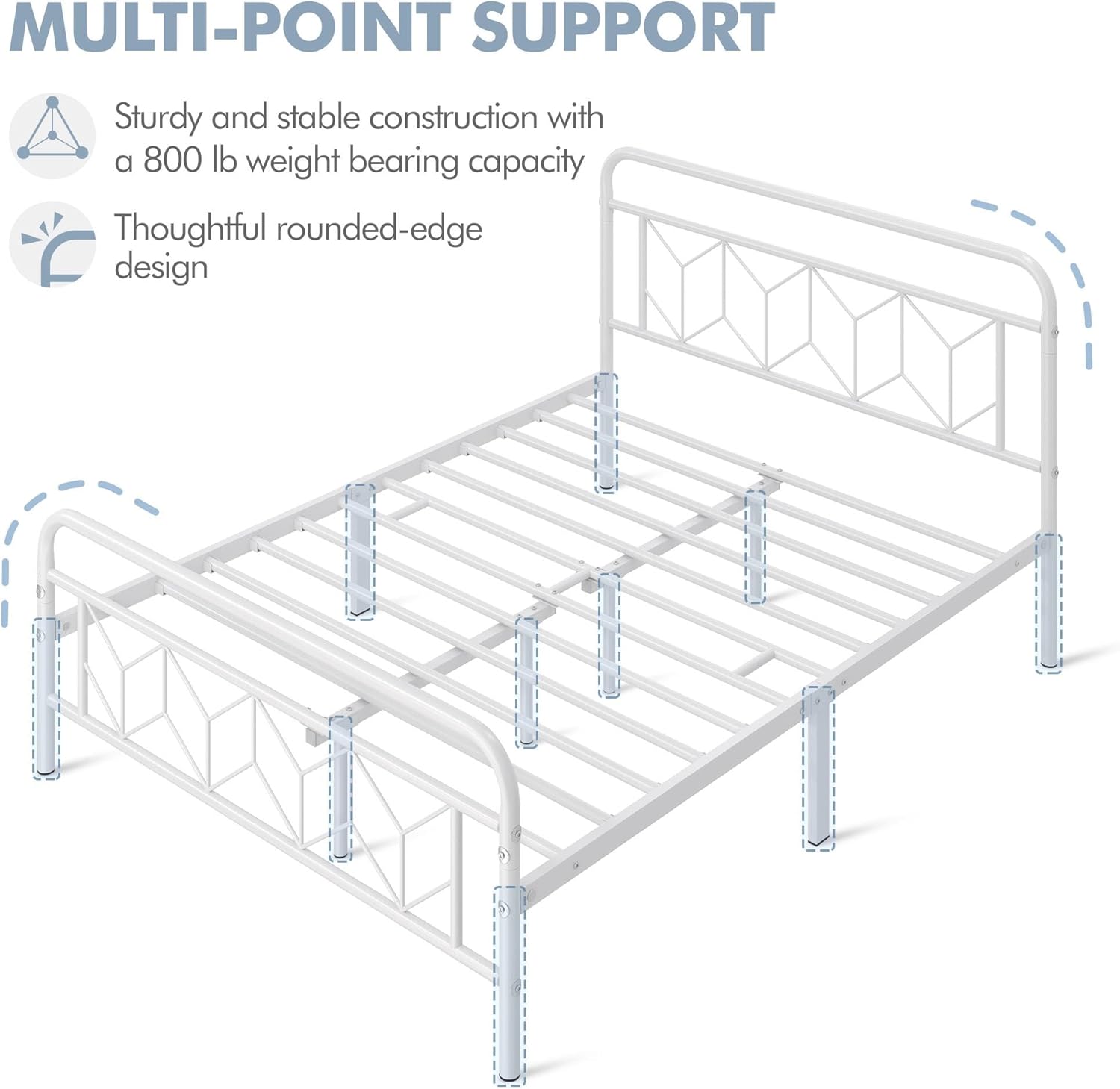 Topeakmart Base de cama Queen con base de cama de metal con cabecera de estilo vintage, base de colchón, no necesita somier, almacenamiento debajo