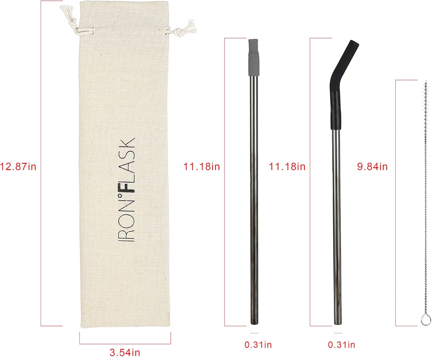 IRON FLASK Pajitas reutilizables, 6 popotes de acero inoxidable o plástico con puntas de silicona flexibles, 3 cepillos de limpieza y estuche de