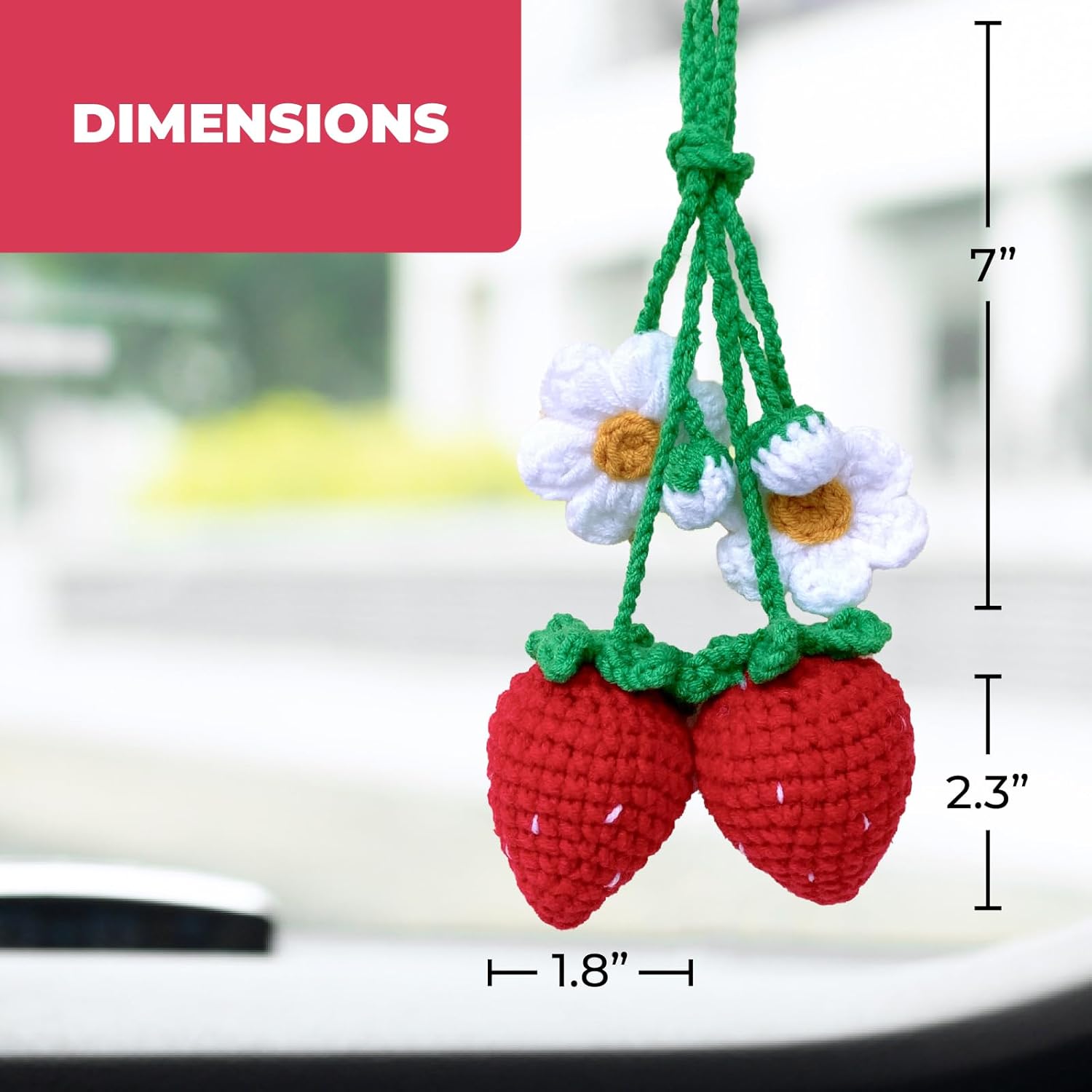 2 Handmade Crochet Strawberry Ornaments, Strawberry Accessories car, Cute Car Accessories for Rear View Mirror, Hanging Car Charm For Women Like