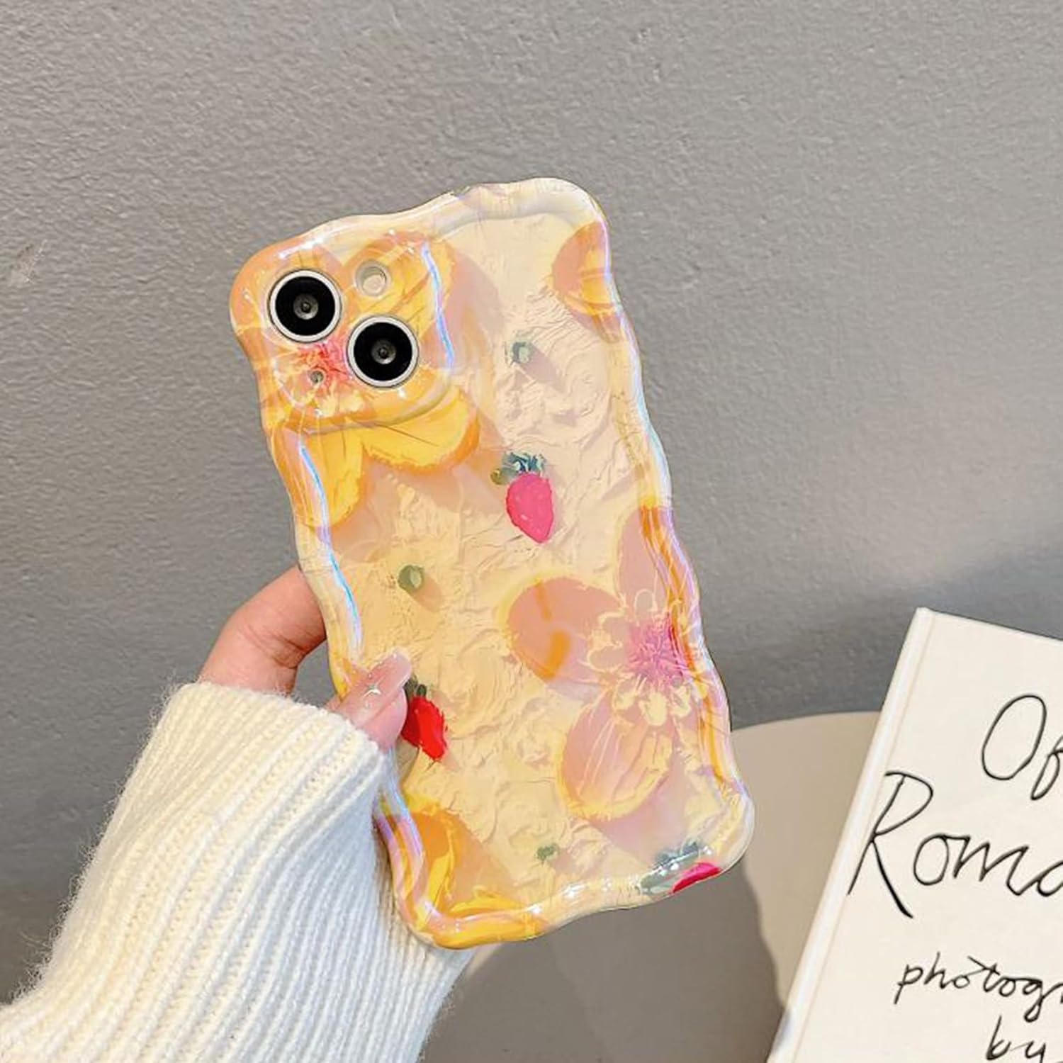 ZCDAYE Funda para iPhone 13 (6.1 pulgadas), pintura al óleo retro con estampado de flores florecientes, colorido borde brillante, marco ondulado