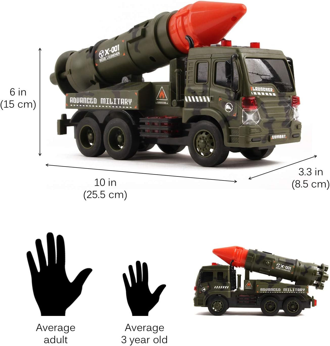 Camión lanzador militar, combatiente alimentado por fricción con luces, sonidos y misiles de tracción para niños, vehículo portador del ejército,