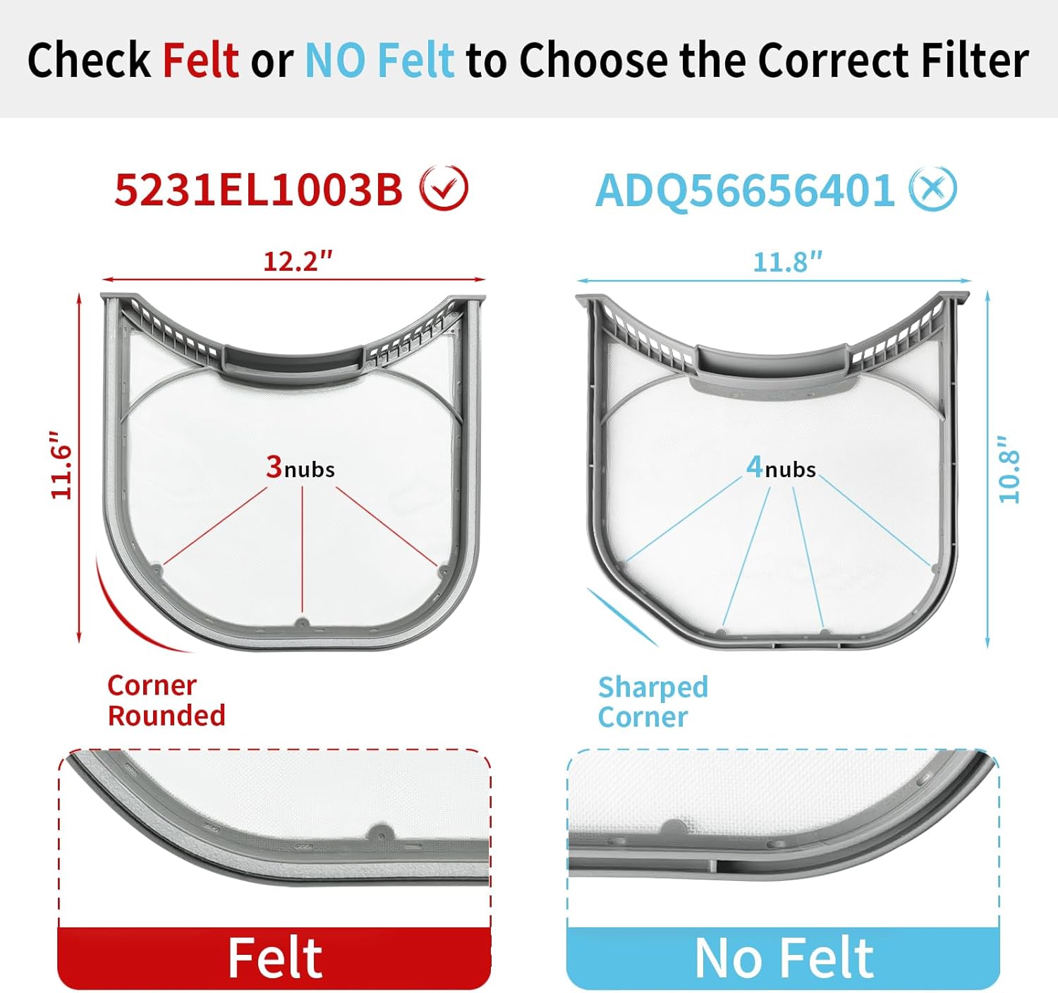 Upgraded 5231EL1003B Dryer Lint Filter Compatible with LG Kenmore Dryer Vent Lint Screen Replace AP4440606 PS3527578