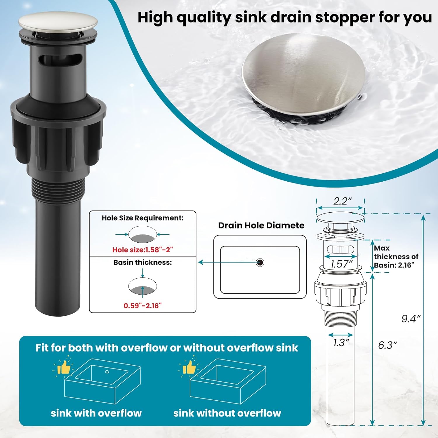 gotonovo Grifo de lavabo de baño de cascada generalizado, níquel cepillado, 8 pulgadas, conjunto de drenaje emergente a juego, juego de grifos de