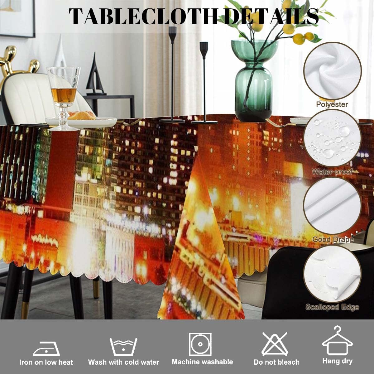 Swono Mantel rectangular moderno con diseño de horizonte de la ciudad de Nueva York, mantel rectangular moderno para picnic, mantel de poliéster