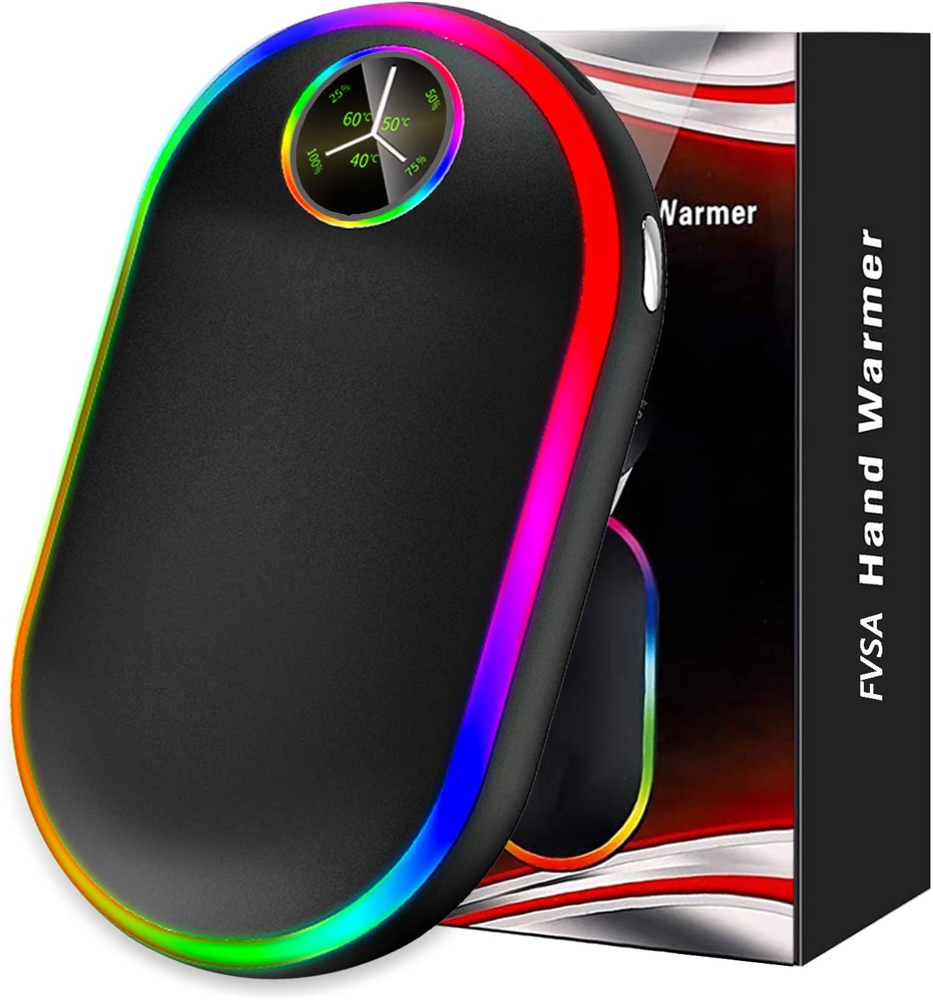 Rechargeable Hand Warmer – Christmas Stocking Stuffers Gifts, 7 Changing Colors Lights Electric Hand Warmers 10000Mah, (13-18 Hours) Portable USB