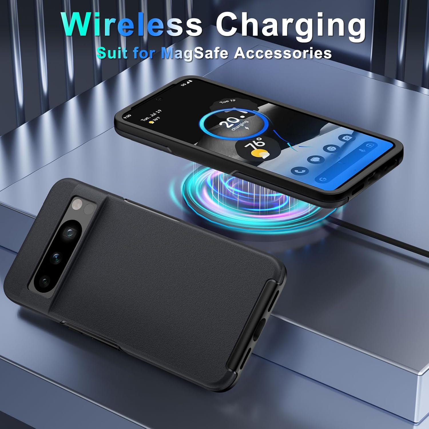 YENAPOON Funda para Google Pixel 8 Pro, protección contra caídas de grado militar de 10 pies, paquete de 2 protector de pantalla de vidrio templado