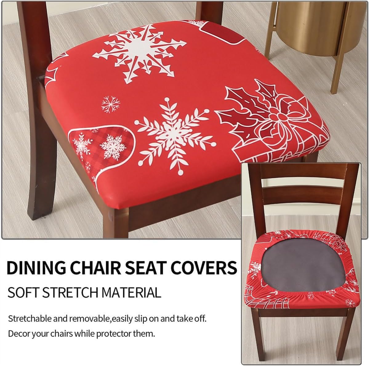 DLMWELL Juego de 4 fundas elásticas para sillas de decoración navideña, para comedor, extraíbles y lavables, fundas de cojín para cocina, oficina