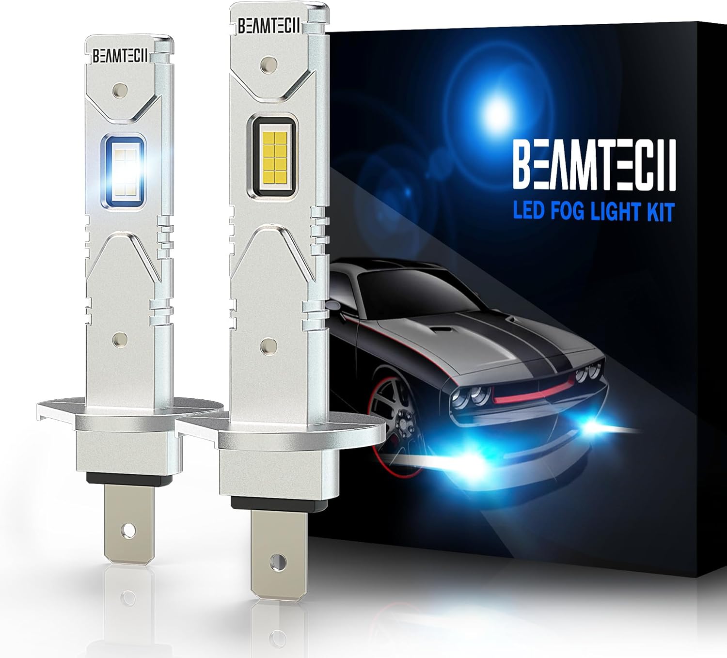 BEAMTECH Bombilla LED antiniebla H1, tamaño mini 11, 16 chips mejorados, extremadamente brillante, 2800 lúmenes, 6500 K, xenón blanco (paquete de 2)