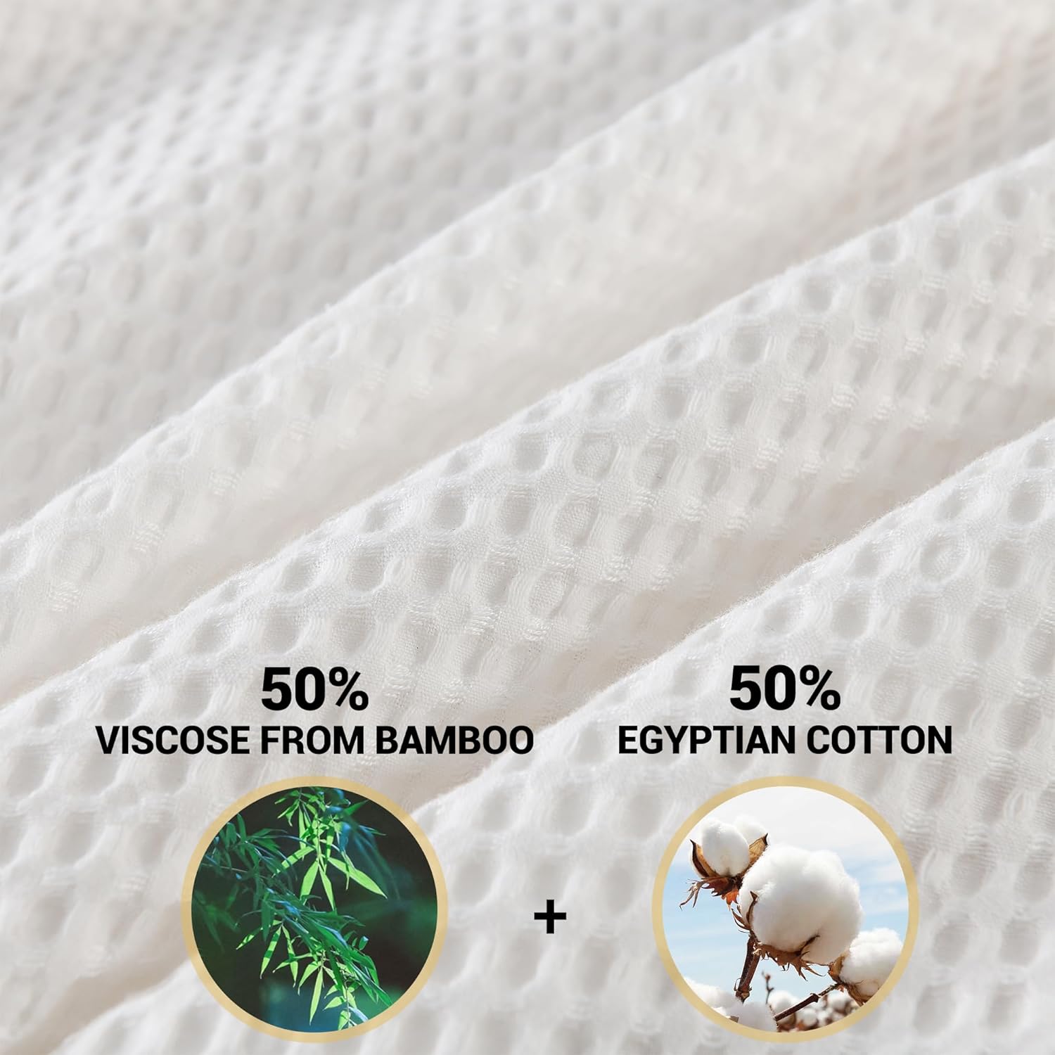 Juego de funda de edredón de 50 % algodón, 50 % viscosa derivada de bambú, ultra suave, color blanco gofre, tamaño King, transpirable, con textura