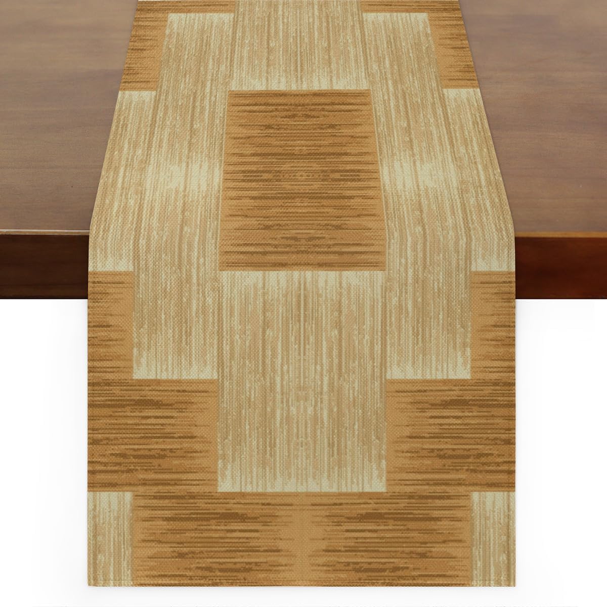 Table Runner Wooden Plaid Pattern, Rustic Linen Table Cloth for Farmhouse Kitchen, Dinner, Events, Party, Holiday Table Decor 13 x 120 Inches