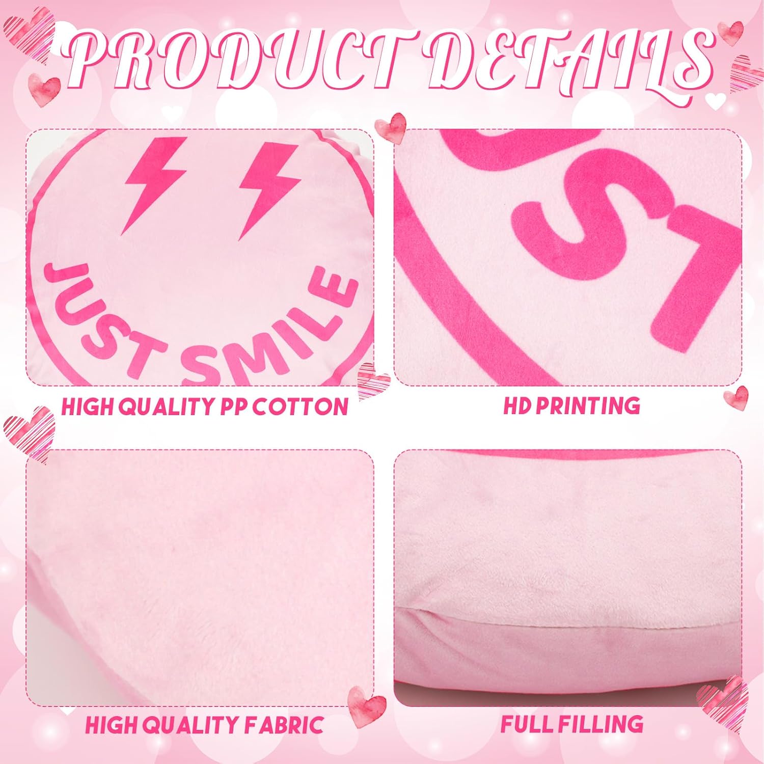 Almohada de preppy linda almohada de cara sonriente rosa, almohada de relleno, almohada de preparación para adolescentes, niñas, dormitorio,