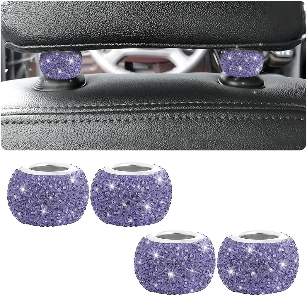 Paquete de 4 collares para reposacabezas de automóvil, collares brillantes para reposacabezas de automóvil, anillos decorativos, collares de